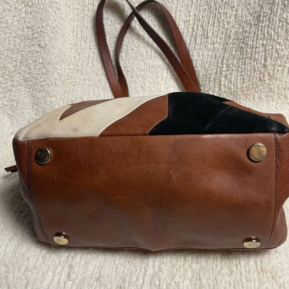 Fossil  Sydney leather Brown Patchwork tote beige & black  patchwork accents. - Picture 7 of 14
